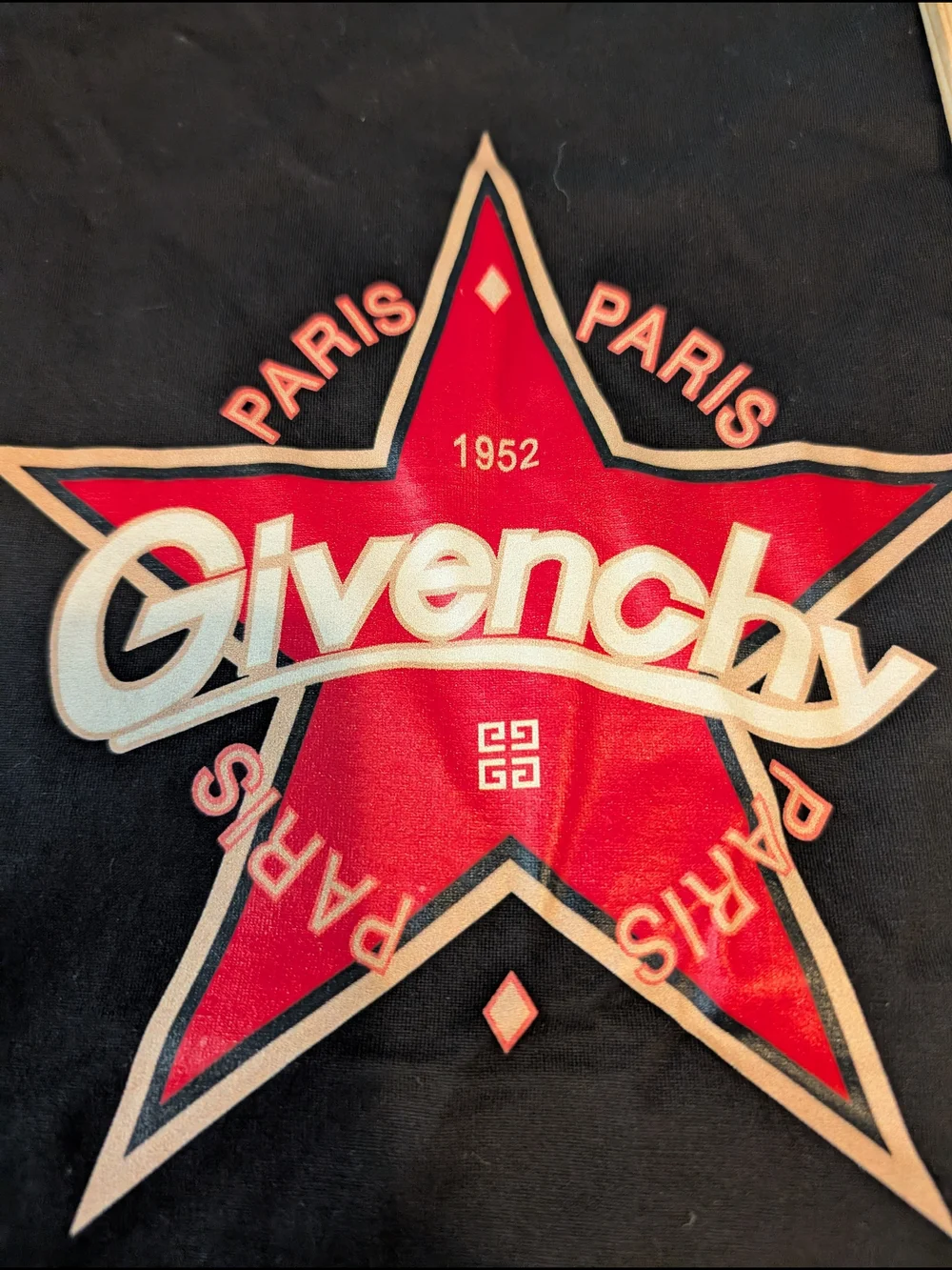 Givenchy Black Tee with Red Star Logo, Mens XL - Picture 3 of 9